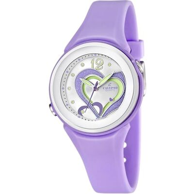Calypso Montre Modèle K5576/4 de la collection Trendy, boîtier de 35,85 mm argent avec bracelet en caoutchouc Lilas pour femme, Argenté/violet, sangle Calypso Montre Modèle K5576/4 de la collection Trendy, boîtier de 35,85 mm argent avec bracelet en caoutchouc Lilas pour femme, Argenté/violet, sangle