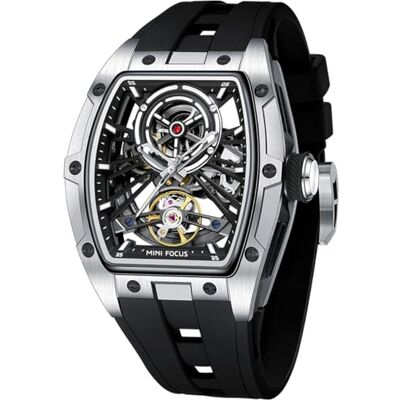Alienwork Mini Focus Montre automatique pour homme et femme Motif squelette Fond en verre, Argenté/noir/noir/blanc/gris/mouvement en silicone noir Alienwork Mini Focus Montre automatique pour homme et femme Motif squelette Fond en verre, Argenté/noir/noir/blanc/gris/mouvement en silicone noir