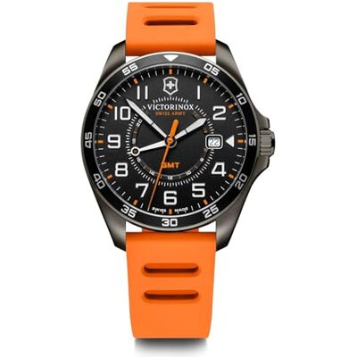 Victorinox Montre Homme Fieldforce Sport GMT Ø 42 mm, Swiss Made, Quartz Analogique, Étanche jusqu’à 100 m, Bracelet Caoutchouc, Noir/Orange Victorinox Montre Homme Fieldforce Sport GMT Ø 42 mm, Swiss Made, Quartz Analogique, Étanche jusqu’à 100 m, Bracelet Caoutchouc, Noir/Orange
