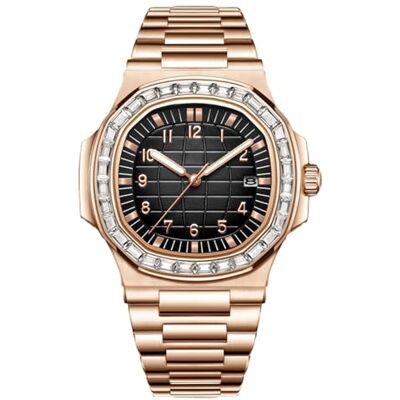 RORIOS Montre Quartz Homme Affichage Jour-Date Bracelet Acier Inoxydable Ton Or Rose-Argent Montres pour Bureau/Décontractée/Outdoor Watches, Rose et noir., L RORIOS Montre Quartz Homme Affichage Jour-Date Bracelet Acier Inoxydable Ton Or Rose-Argent Montres pour Bureau/Décontractée/Outdoor Watches, Rose et noir., L