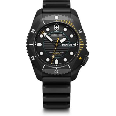 Victorinox Montre Homme Dive Pro Automatic Ø 43 mm, Swiss Made, Automatique, Étanche jusqu’à 300 m, Verre Saphir, Bracelet Caoutchouc, Noir Victorinox Montre Homme Dive Pro Automatic Ø 43 mm, Swiss Made, Automatique, Étanche jusqu’à 300 m, Verre Saphir, Bracelet Caoutchouc, Noir