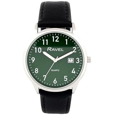 Ravel Montre Homme Calendrier Bracelet Simili Cuir Quartz Analogique Japonais R0708, Cadran noir/vert Ravel Montre Homme Calendrier Bracelet Simili Cuir Quartz Analogique Japonais R0708, Cadran noir/vert