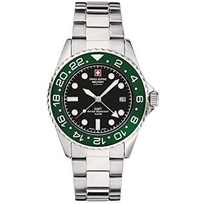 Alpine Montre à quartz analogique GMT 7052 en acier inoxydable pour homme, Acier/vert/noir 1133sam, Sportif Alpine Montre à quartz analogique GMT 7052 en acier inoxydable pour homme, Acier/vert/noir 1133sam, Sportif