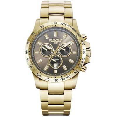 Roamer Montre chronographe pour homme à quartz 861837 Rimini en acier inoxydable, Gold/Gold/Braun 861837 48 55 20, bracelet Roamer Montre chronographe pour homme à quartz 861837 Rimini en acier inoxydable, Gold/Gold/Braun 861837 48 55 20, bracelet