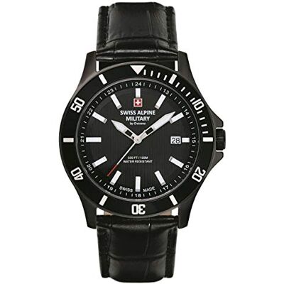 Alpine 7022.1 Montre à quartz analogique pour homme en cuir, Noir/noir 1577sam, bracelet Alpine 7022.1 Montre à quartz analogique pour homme en cuir, Noir/noir 1577sam, bracelet