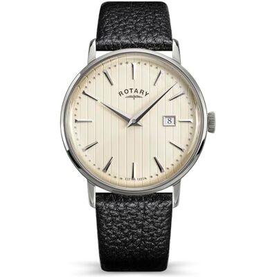 Rotary Montre Homme Acier Inoxydable Bracelet Noir Cadran Crème 50m Rotary Montre Homme Acier Inoxydable Bracelet Noir Cadran Crème 50m