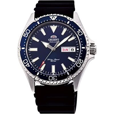 Orient Kamasu/Mako III Montre-bracelet automatique à remontage manuel sportif en acier ou silicone Divers' montre sous-marine avec couronne à vis et verre saphir, Silicone bleu, bracelet Orient Kamasu/Mako III Montre-bracelet automatique à remontage manuel sportif en acier ou silicone Divers' montre sous-marine avec couronne à vis et verre saphir, Silicone bleu, bracelet