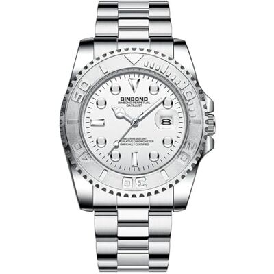 JewelryWe Montre analogique lumineuse pour homme : 3 ATM étanche en acier inoxydable à quartz, chronographe, date, calendrier, cadran rotatif, Argenté., Adult, Bracelet JewelryWe Montre analogique lumineuse pour homme : 3 ATM étanche en acier inoxydable à quartz, chronographe, date, calendrier, cadran rotatif, Argenté., Adult, Bracelet