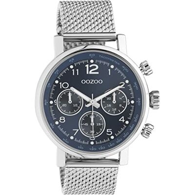 Oozoo Timepieces Montre pour homme avec bracelet en maille de 20 mm – Montre analogique pour homme avec bracelet milanais rond, Argenté/bleu, Bracelet Oozoo Timepieces Montre pour homme avec bracelet en maille de 20 mm – Montre analogique pour homme avec bracelet milanais rond, Argenté/bleu, Bracelet