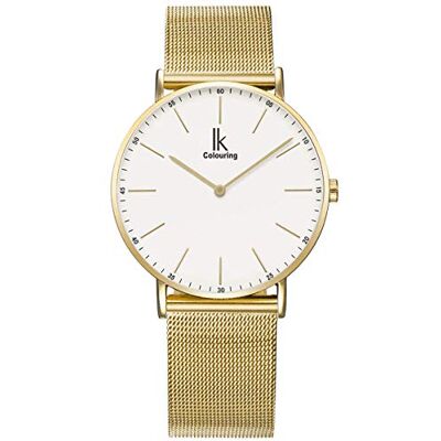 Alienwork Montre Hommes Femmes Or doree Bracelet Maille Blanc Ultra-mince Alienwork Montre Hommes Femmes Or doree Bracelet Maille Blanc Ultra-mince