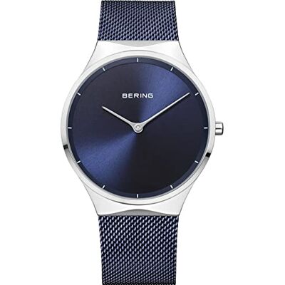 BERING Montre à quartz unisexe Boîtier et cadran en acier inoxydable Bracelet milanais Verre saphir 3 ATM 12138, bleu/argent, 38 mm, 12138-307 BERING Montre à quartz unisexe Boîtier et cadran en acier inoxydable Bracelet milanais Verre saphir 3 ATM 12138, bleu/argent, 38 mm, 12138-307