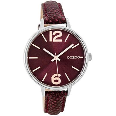 Oozoo Montre tendance pour femme avec bracelet en cuir 38 mm, Bordeaux/Snake C9482, mittel, sangle Oozoo Montre tendance pour femme avec bracelet en cuir 38 mm, Bordeaux/Snake C9482, mittel, sangle