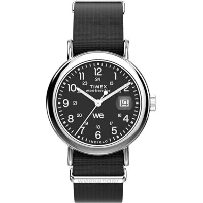 Timex Weekender TW2W85700 Montre 37 mm unisexe, avec bracelet en tissu noir, cadran noir et boîtier argenté Timex Weekender TW2W85700 Montre 37 mm unisexe, avec bracelet en tissu noir, cadran noir et boîtier argenté