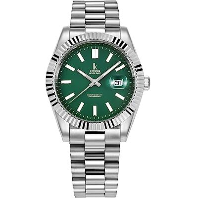 Alienwork Montre Hommes Femmes Argent Bracelet en Métal Acier Calendrier Date Vert Classique élégant Alienwork Montre Hommes Femmes Argent Bracelet en Métal Acier Calendrier Date Vert Classique élégant