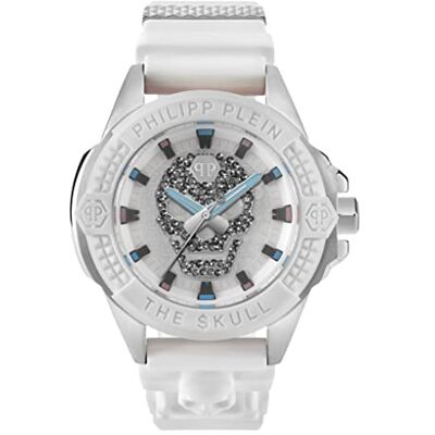 Philipp Plein Montre à quartz analogique pour hommes $KULL, Blanc/Blanc/Cristaux Pwaaa1521, Sangles Philipp Plein Montre à quartz analogique pour hommes $KULL, Blanc/Blanc/Cristaux Pwaaa1521, Sangles