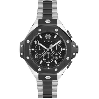 Philipp Plein Plein Chrono Royal Collection Montre de luxe pour homme avec bracelet bicolore et boîtier avec cadran noir, noir, OS, Plein Chrono Royal Philipp Plein Plein Chrono Royal Collection Montre de luxe pour homme avec bracelet bicolore et boîtier avec cadran noir, noir, OS, Plein Chrono Royal