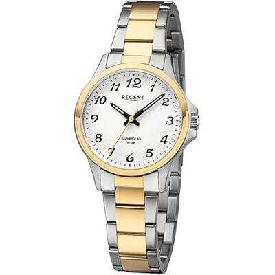 REGENT F-1460 Montre Horloge pour femme en acier IPG plaqué or bicolore Diamètre 32 mm Verre saphir Boucle déployante, argenté, Bracelet REGENT F-1460 Montre Horloge pour femme en acier IPG plaqué or bicolore Diamètre 32 mm Verre saphir Boucle déployante, argenté, Bracelet
