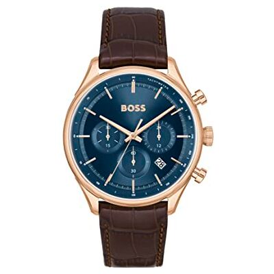 Boss Montre chronographe à quartz pour homme Collection Gregor avec bracelet en cuir ou acier inoxydable, bleu, Sportif Boss Montre chronographe à quartz pour homme Collection Gregor avec bracelet en cuir ou acier inoxydable, bleu, Sportif