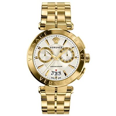 Versace Montre à quartz pour hommes à la mode bracelet et boîtier en acier inoxydable couleur or affichage analogique gris VE1D00419 Versace Montre à quartz pour hommes à la mode bracelet et boîtier en acier inoxydable couleur or affichage analogique gris VE1D00419