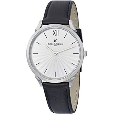 Pierre Cardin Montre Unisexe Analogique Pigalle plissée Avec bracelet en Cuir, Noir/Blanc/Argent, sangle Pierre Cardin Montre Unisexe Analogique Pigalle plissée Avec bracelet en Cuir, Noir/Blanc/Argent, sangle