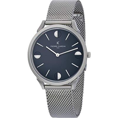 Pierre Cardin Montre Unisexe Analogique Quartz Pigalle Half Moon, Argent/Bleu, bracelet Pierre Cardin Montre Unisexe Analogique Quartz Pigalle Half Moon, Argent/Bleu, bracelet