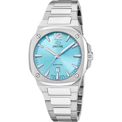 JAGUAR Montre Femme Analogique Swiss Made Acier Inoxydable 316L Argent Quartz Cristal Saphir Haute Résistance Etanche 10ATM Date J1027/2 Rondcarre JAGUAR Montre Femme Analogique Swiss Made Acier Inoxydable 316L Argent Quartz Cristal Saphir Haute Résistance Etanche 10ATM Date J1027/2 Rondcarre