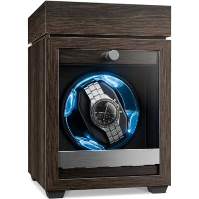 KLARSTEIN Remontoir de montre pour montres automatiques, remontoir de montre automatique pour 1 avec porte en acrylique, LED bleues, de avec 4 réglages TPJ KLARSTEIN Remontoir de montre pour montres automatiques, remontoir de montre automatique pour 1 avec porte en acrylique, LED bleues, de avec 4 réglages TPJ