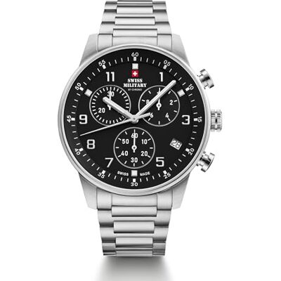Swiss Military by Chrono SM34114.01 Montre chronographe à quartz pour homme avec bracelet en métal en acier inoxydable Argenté Swiss Military by Chrono SM34114.01 Montre chronographe à quartz pour homme avec bracelet en métal en acier inoxydable Argenté
