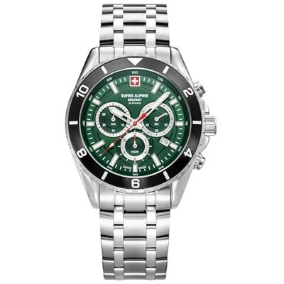 Alpine Montre analogique à quartz chronographe 7034.9 en acier inoxydable pour homme, Acier/Acier/Vert-sw 9138sam, bracelet Alpine Montre analogique à quartz chronographe 7034.9 en acier inoxydable pour homme, Acier/Acier/Vert-sw 9138sam, bracelet