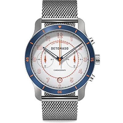 DeTomaso Venture Montre chronographe à quartz analogique en maille milanaise Argenté, Blanc, Bracelet DeTomaso Venture Montre chronographe à quartz analogique en maille milanaise Argenté, Blanc, Bracelet