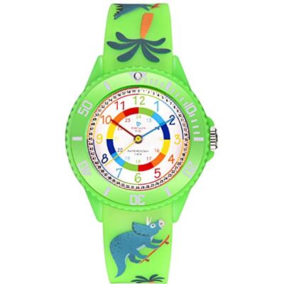 Alienwork Kids Dino T-Rex Montre Pédagogique Apprendre l'Heure Enfants Garçon Fille Vert Bracelet en Silicone Multicolore enfants Résistant à l'eau 5 ATM Temps d'apprentissage Alienwork Kids Dino T-Rex Montre Pédagogique Apprendre l'Heure Enfants Garçon Fille Vert Bracelet en Silicone Multicolore enfants Résistant à l'eau 5 ATM Temps d'apprentissage