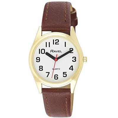 Ravel Unisexe Super Bold Sight Aid Montre à grands chiffres, Marron/ton doré, Dames -horlogekast van 27 mm, Bande Ravel Unisexe Super Bold Sight Aid Montre à grands chiffres, Marron/ton doré, Dames -horlogekast van 27 mm, Bande