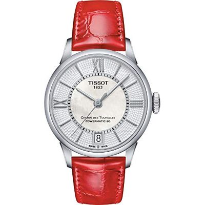 Tissot T0992071611800 Montre analogique suisse automatique avec bracelet en cuir pour femme, Rouge, Sangle Tissot T0992071611800 Montre analogique suisse automatique avec bracelet en cuir pour femme, Rouge, Sangle