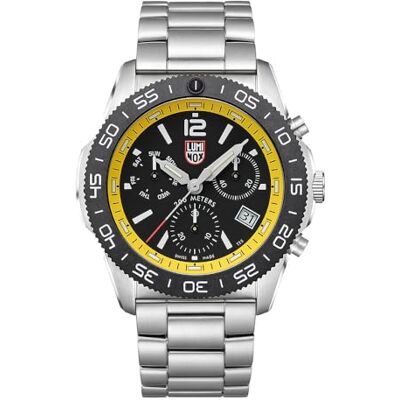 Luminox Pacific Diver XS.3145.M Montre de plongée pour homme en acier inoxydable 44 mm – Chronographe à quartz 20 bar, bracelet en acier inoxydable argenté, cadran noir, date, aiguilles luminescentes Luminox Pacific Diver XS.3145.M Montre de plongée pour homme en acier inoxydable 44 mm – Chronographe à quartz 20 bar, bracelet en acier inoxydable argenté, cadran noir, date, aiguilles luminescentes