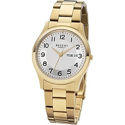 REGENT Montre à quartz pour homme avec bracelet en acier inoxydable 38 mm de diamètre Chiffres arabes Jour Date DayDate REGENT Montre à quartz pour homme avec bracelet en acier inoxydable 38 mm de diamètre Chiffres arabes Jour Date DayDate