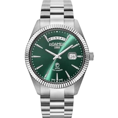 Roamer Montre automatique, Argenté/vert, Bracelet Roamer Montre automatique, Argenté/vert, Bracelet