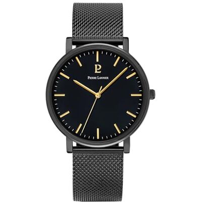 Pierre Lannier Homme Analogique Quartz Montre avec Bracelet en Maille milanaise 218F439, Noir, 40 mm, bracelet Pierre Lannier Homme Analogique Quartz Montre avec Bracelet en Maille milanaise 218F439, Noir, 40 mm, bracelet