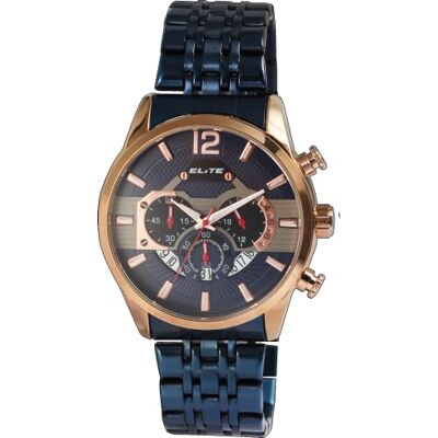 Excellanc Elite Montre-bracelet à quartz analogique pour homme Bleu or rose Date chronographe Acier inoxydable, bracelet Excellanc Elite Montre-bracelet à quartz analogique pour homme Bleu or rose Date chronographe Acier inoxydable, bracelet