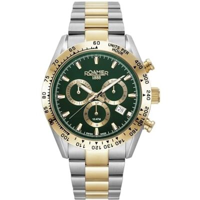 Roamer Monza 850837 Montre analogique à quartz pour homme avec chronographe, Bicolore/vert/850837 47 75 20, Bracelet Roamer Monza 850837 Montre analogique à quartz pour homme avec chronographe, Bicolore/vert/850837 47 75 20, Bracelet