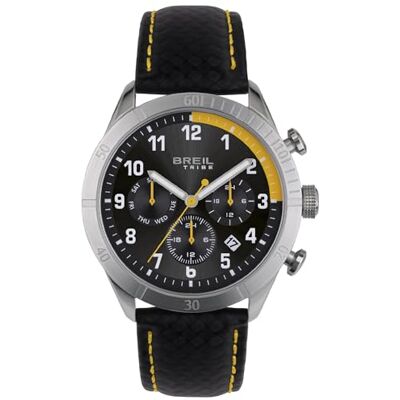 BREIL Montre homme, collection MATE, mouvement à quartz analogique, résistant à l'eau jusqu'à 50 mètres, idées cadeaux pour homme, Noir, Jaune, Moderne BREIL Montre homme, collection MATE, mouvement à quartz analogique, résistant à l'eau jusqu'à 50 mètres, idées cadeaux pour homme, Noir, Jaune, Moderne