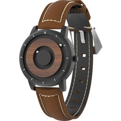 EUTOUR Montre Homme en Bois Magnétique Pas de Verre Roulement à Billes Quartz Montres Bracelet pour Homme avec Bracelet en Cuir Marron Foncé EUTOUR Montre Homme en Bois Magnétique Pas de Verre Roulement à Billes Quartz Montres Bracelet pour Homme avec Bracelet en Cuir Marron Foncé