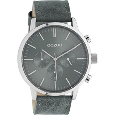 Oozoo Timepieces Montre pour homme avec bracelet en cuir de 22 mm Montre analogique pour homme en rond, Argenté/gris, Sangles Oozoo Timepieces Montre pour homme avec bracelet en cuir de 22 mm Montre analogique pour homme en rond, Argenté/gris, Sangles