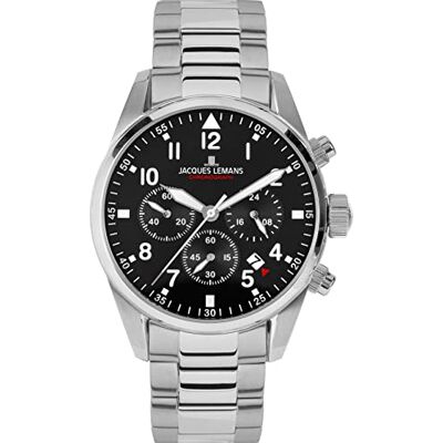 JACQUES LEMANS Montre de sport 42-2C, Noir, One Size, Bracelet JACQUES LEMANS Montre de sport 42-2C, Noir, One Size, Bracelet