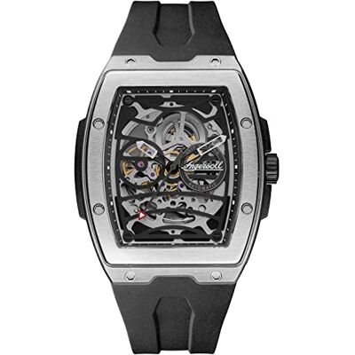 Ingersoll 1892 The Challenger Montre Automatique Homme 42mm avec Bracelet PU, argent/noir, Lanières Ingersoll 1892 The Challenger Montre Automatique Homme 42mm avec Bracelet PU, argent/noir, Lanières