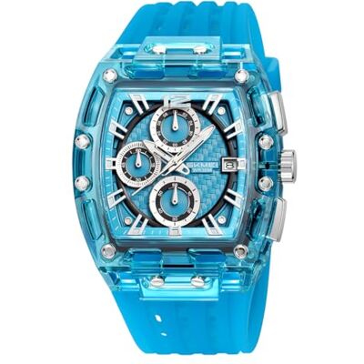 Alienwork Montre multifonction sportive pour homme et femme, Transparent bleu clair/bleu clair blanc/bracelet en silicone bleu clair Alienwork Montre multifonction sportive pour homme et femme, Transparent bleu clair/bleu clair blanc/bracelet en silicone bleu clair