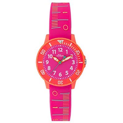 s.Oliver Montre à quartz analogique pour fille avec bracelet en silicone SO-4247-PQ, Rose/orange, Bande s.Oliver Montre à quartz analogique pour fille avec bracelet en silicone SO-4247-PQ, Rose/orange, Bande