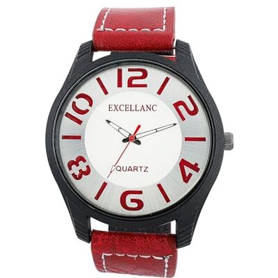 Excellanc Montre analogique à quartz pour homme en cuir synthétique Blanc/argenté/marron, marron, bracelet Excellanc Montre analogique à quartz pour homme en cuir synthétique Blanc/argenté/marron, marron, bracelet