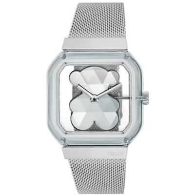 TOUS D-Bear Party Montre analogique avec bracelet en acier, argenté, 36 mm x 48 mm, Moderne TOUS D-Bear Party Montre analogique avec bracelet en acier, argenté, 36 mm x 48 mm, Moderne