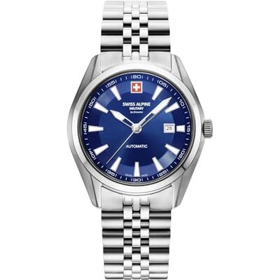Alpine 7091.2 Montre automatique en acier inoxydable pour homme, Argenté/bleu. Alpine 7091.2 Montre automatique en acier inoxydable pour homme, Argenté/bleu.