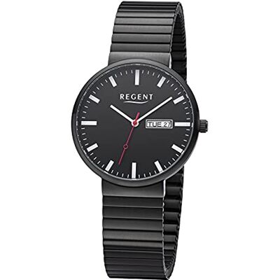 REGENT Montre pour homme avec cordon de serrage en acier inoxydable 38 mm de diamètre à quartz Date Date Date jour de la semaine dans la gare, Noir, Bracelet REGENT Montre pour homme avec cordon de serrage en acier inoxydable 38 mm de diamètre à quartz Date Date Date jour de la semaine dans la gare, Noir, Bracelet